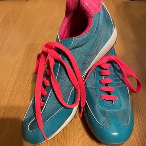 Turquoise and pink sneakers